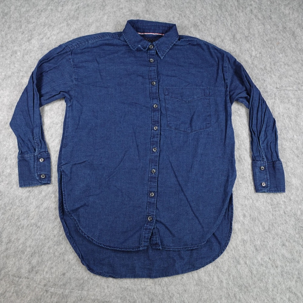 Maeve Anthropologie Top Women Extra Small Blue Cotton Denim Button Down Tunic